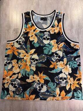 Men's Skull and Floral Mesh Tank Top Jersey Size 2XL